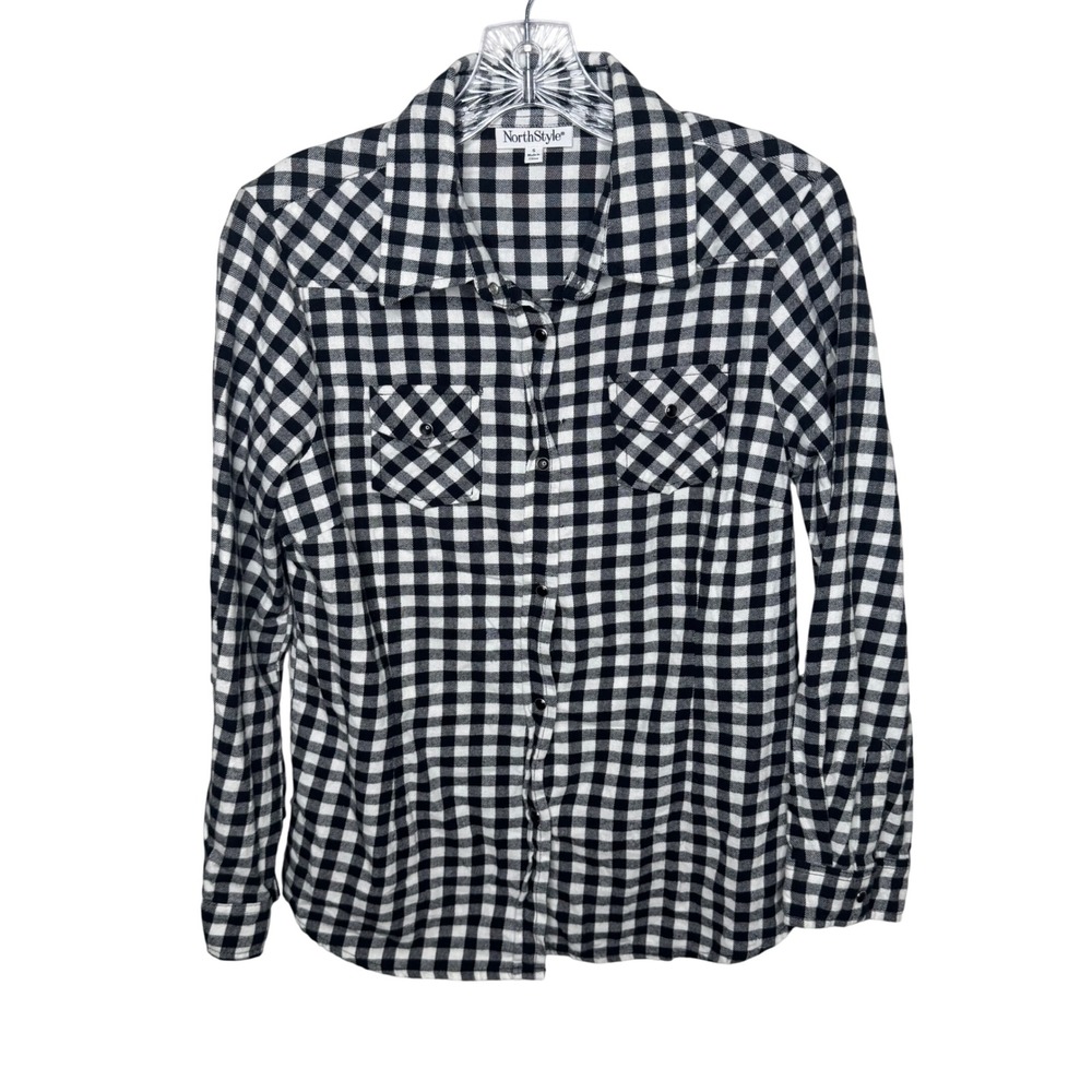 NorthStyle Black White‎ Buffalo Plaid Button Down Shirt Long Sleeve Women's S
